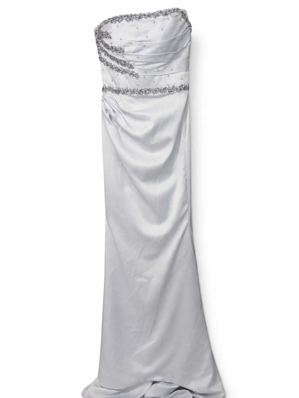 Silver Strapless Evening Gown with Beaded Accents